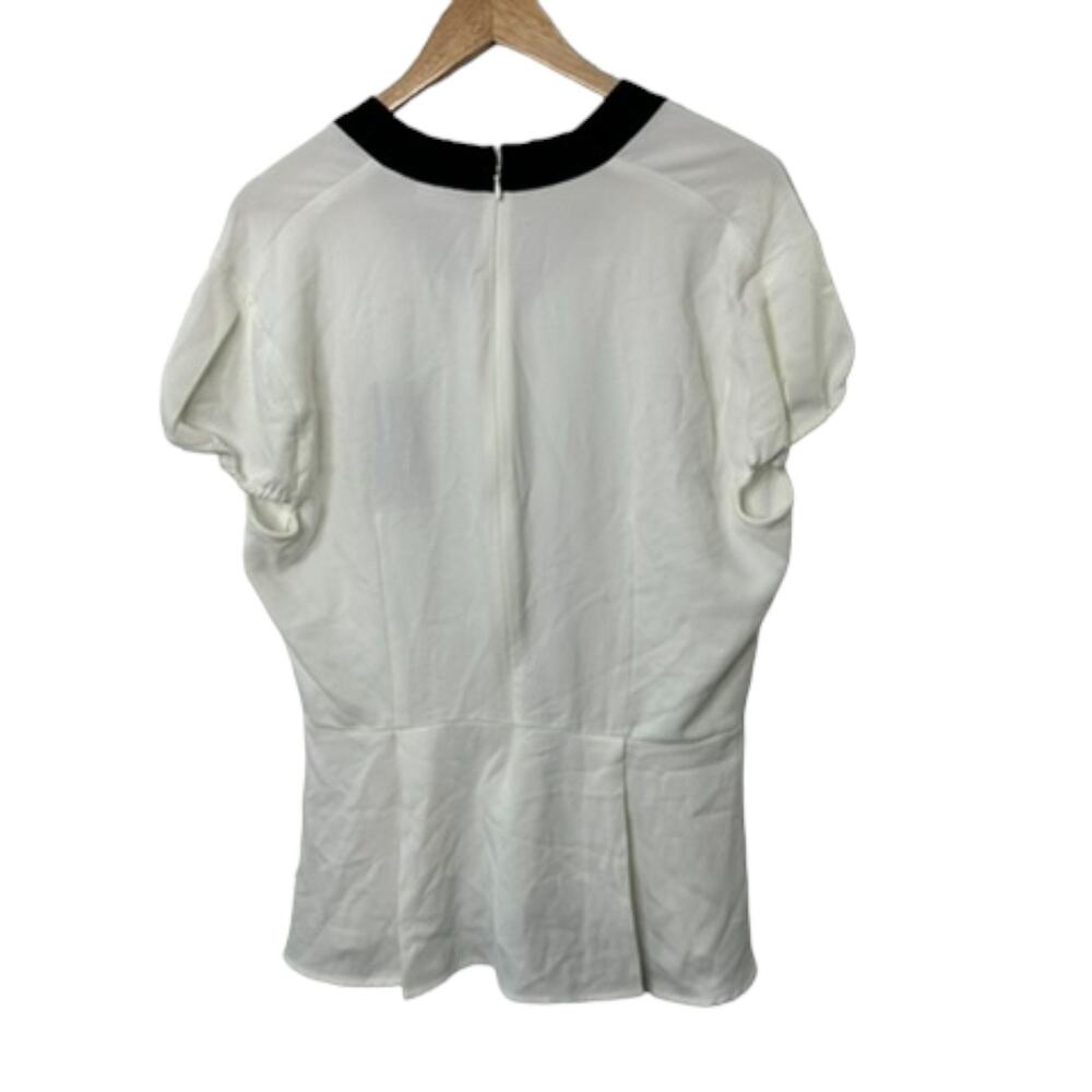 EVA MENDES White Short Sleeve V Neck-Tie Style Collared Top Women's Size XL New - Picture 5 of 7